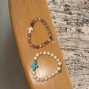 Handcrafted white Turquoise and Lavender Beaded Cross Bracelets